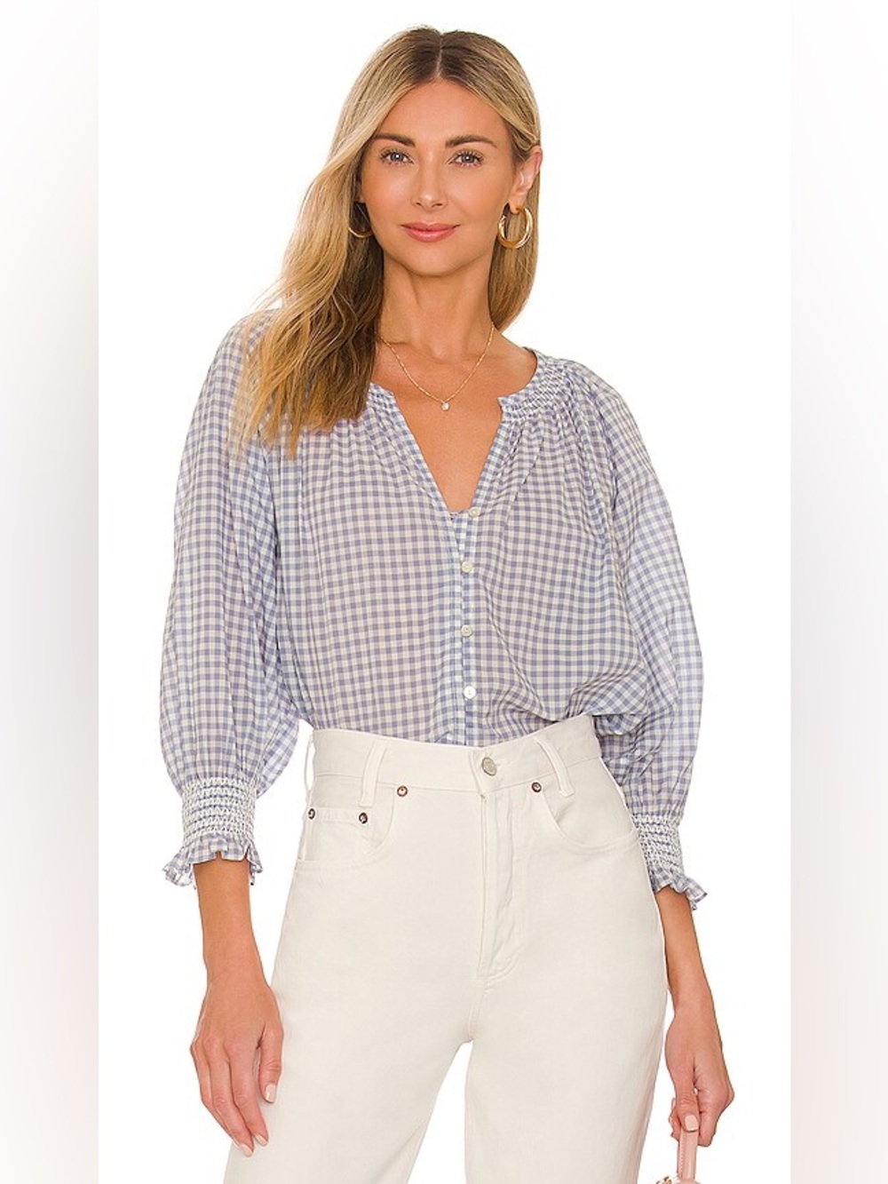 Rails Blue Gingham Button-Front Blouse